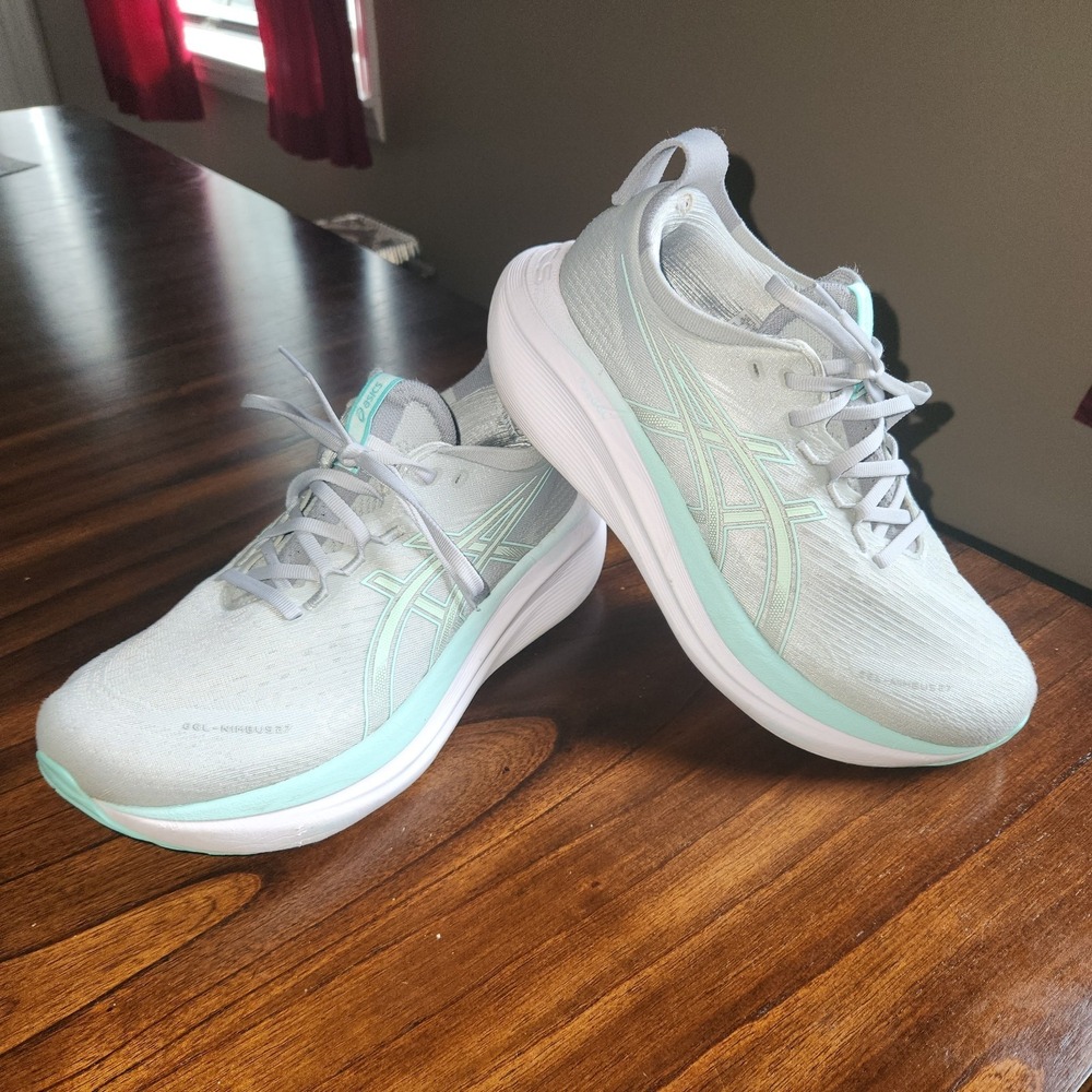 ASICS Gel-Nimbus 27 Womens Size 9 Piedmont Grey Illuminate Mint Running Shoes